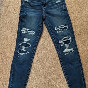 American Eagle Outfitters Dark Blue Distressed Skinny Jeans